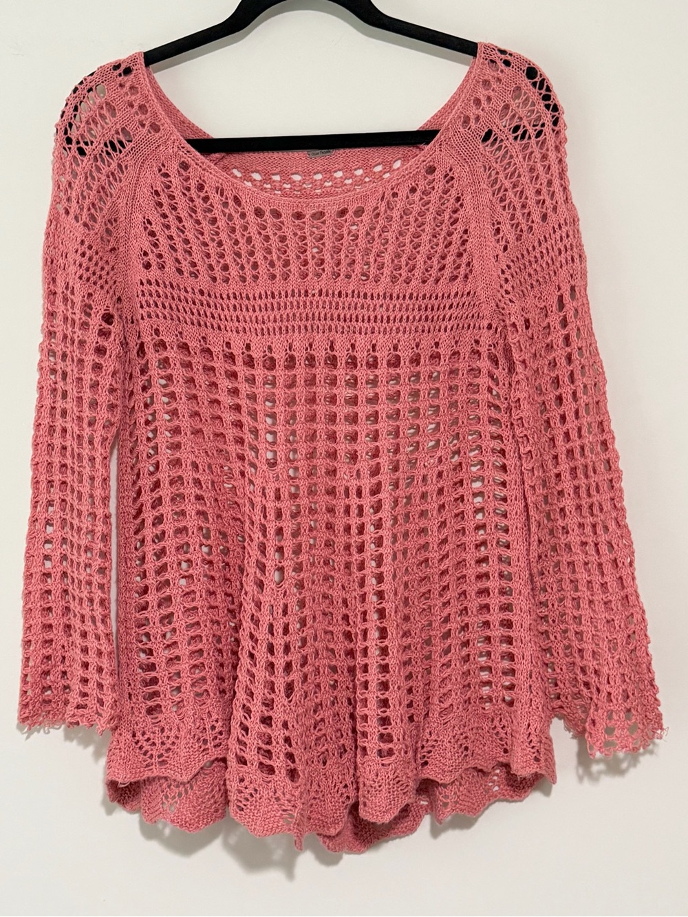 Free People Open-Knit Scoop-Neck Sweater in Coral
